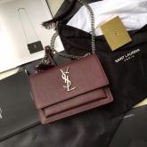 YSL Saint Laurent Sunset Monogram Saint Laurent Bag In Wine Red Grained Leather CY00401