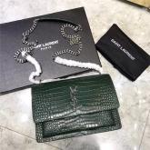 YSL Saint Laurent Medium Sunset Monogram Green Crocodile Embossed Bag CY00426