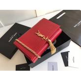 Replica YSL Classic Medium Kate Monogram Saint Laurent Tassel Satchel In Red Crocodile Embossed Shiny Leather 354119 In Gold Hardware CY00436