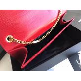 Replica YSL Classic Medium Kate Monogram Saint Laurent Tassel Satchel In Red Crocodile Embossed Shiny Leather 354119 In Gold Hardware CY00436