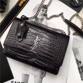 YSL Saint Laurent Medium Sunset Monogram Black Crocodile Embossed Bag CY00465