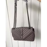 YSL Saint Laurent Classic Medium Monogram Satchel In Matelasse Leather Grey CY00470