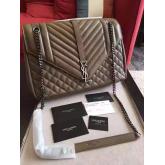 YSL Saint Laurent Classic Large Monogram Envelope Satchel In Light Brown Leather CY00474