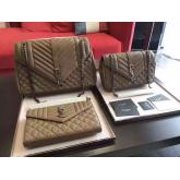 YSL Saint Laurent Classic Large Monogram Envelope Satchel In Light Brown Leather CY00474