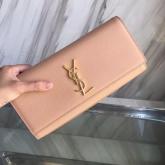 YSL Saint Laurent Classic Monogram Saint Laurent Clutch In Beige Grain De Poudre Textured Leather CY00493