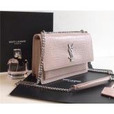 YSL Saint Laurent Medium Sunset Monogram Pink Crocodile Embossed Bag CY00512