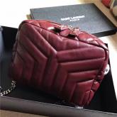 YSL 454317 Classic Small Loulou Monogram Saint Laurent Bowling Bag In Claret Red "Y" Matelasse Leather CY00519