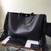 Designer YSL LARGE SHOPPING SAINT LAURENT FRINGED TOTE BAG IN BLACK LEATHER CY00560