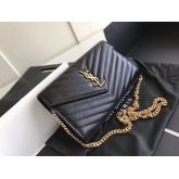 Replica YSL Saint Laurent Monogram Chain Wallet Grain De Poudre Textured Matelasse Leather Black CY00565