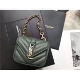 YSL Yves Saint Laurent Mini College Bag In Dark Green Matelasse Leather 438549 CY00581