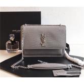 Designer YSL Saint Laurent Medium Sunset Monogram Grey Crocodile Embossed Bag CY00615