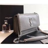 Designer YSL Saint Laurent Medium Sunset Monogram Grey Crocodile Embossed Bag CY00615