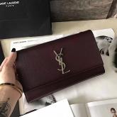 YSL Saint Laurent Classic Medium Kate Satchel Silver Hardware In Grained De Poudre Textured Leather Dark Red CY00618