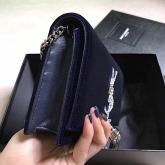 YSL Saint Laurent Kate Chain And Tassel Wallet In Dark Blue Velvet And Crystals CY00625