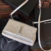 YSL Saint Laurent Toy West Hollywood Bag In Silver Metallic Leather CY00627