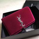 YSL Saint Laurent Kate Chain And Tassel Wallet In Bordeaux Velvet And Crystals CY00642