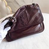 YSL Saint Laurent Niki Chain Bag In Vintage Crinkled And Quilted Wine Red Leather 498894 Replica CY00659