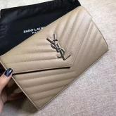 Designer YSL Saint Laurent Monogram Silver Chain Wallet Beige CY00692