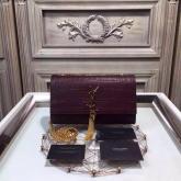 YSL Saint Laurent Classic Monogram Saint Laurent Tassel Clutch In Wine Red Crocodile Embossed Leather CY00712