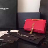 YSL Saint Laurent Classic Monogram Tassel Satchel In Red Leather CY00735