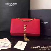 YSL Saint Laurent Classic Monogram Tassel Satchel In Red Leather CY00735