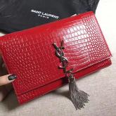 Designer YSL Classic Medium Kate Monogram Saint Laurent Tassel Satchel In Red Crocodile Embossed Shiny Leather 354119 CY00743