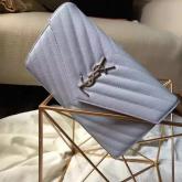 YSL Saint Laurent Monogram Silver Chain Wallet Light Blue CY00764