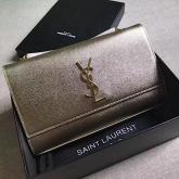 Designer YSL Saint Laurent Classic Medium Kate Satchel In Grained De Poudre Textured Leather Champagne CY00811