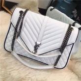 YSL Large Classic Monogram Saint Laurent Satchel In Dove White And Black Mixed Matelasse Leather CY00826