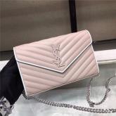 Replica YSL Saint Laurent Monogram Chain Wallet Grain De Poudre Rose In Rose Hardware CY00834