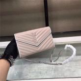 Replica YSL Saint Laurent Monogram Chain Wallet Grain De Poudre Rose In Rose Hardware CY00834