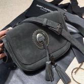 Replica YSL Saint Laurent Small Kim Dark Grey Suede Crossbody Bag CY00840