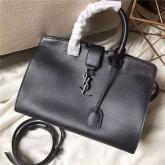 Designer YSL Yves Saint Laurent Cabas Y Calfskin Black Leather Tote Bag With Black Hardware CY00850