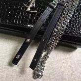 YSL Monogram Saint Laurent Chain Wallet In Black Crocodile Embossed Shiny Leather 442015 CY00862