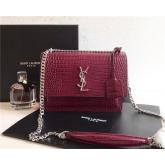 YSL Saint Laurent Medium Sunset Monogram Wine Red Crocodile Embossed Bag CY00867