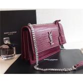 YSL Saint Laurent Medium Sunset Monogram Wine Red Crocodile Embossed Bag CY00867