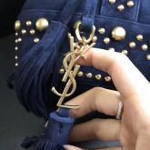 YSL Yves Saint Laurent Small Y Studs Bucket Bag In Blue Suede And Gold-Toned Metal Replica CY00890