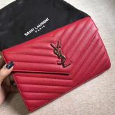 YSL Saint Laurent Monogram Silver Chain Wallet Red CY00925