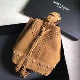 YSL Yves Saint Laurent Small Y Studs Bucket Bag In Cognac Suede And Gold-Toned Metal CY00934