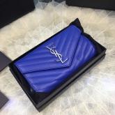 YSL Saint Laurent Flap Wallet Textured Matelasse Leather 372264 Blue Replica CY00942