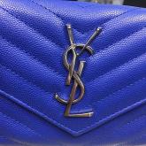 YSL Saint Laurent Flap Wallet Textured Matelasse Leather 372264 Blue Replica CY00942