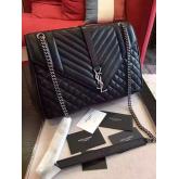 YSL Saint Laurent Classic Large Monogram Envelope Satchel In Black Leather CY00966