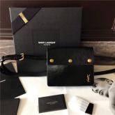 Designer YSL Noe Saint Laurent Belt With Pouch In Shiny Black Cognac Leather 492087 CY00994