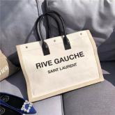 YSL Saint Laurent Rive Gauche Tote Bag In White Linen And Black Leather 4992909 CY01026