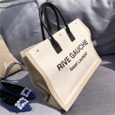 YSL Saint Laurent Rive Gauche Tote Bag In White Linen And Black Leather 4992909 CY01026