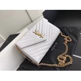 YSL Saint Laurent Monogram Chain Wallet Grain De Poudre Textured Matelasse Leather White CY01027