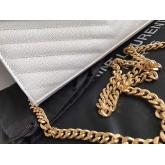 YSL Saint Laurent Monogram Chain Wallet Grain De Poudre Textured Matelasse Leather White CY01027