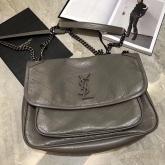 Replica YSL Saint Laurent Niki Chain Bag In Vintage Crinkled And Quilted Fog Leather 498894 CY01068