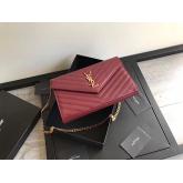 YSL Saint Laurent Monogram Chain Wallet Grain De Poudre Textured Matelasse Leather Wine CY01074