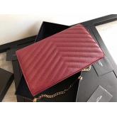 YSL Saint Laurent Monogram Chain Wallet Grain De Poudre Textured Matelasse Leather Wine CY01074